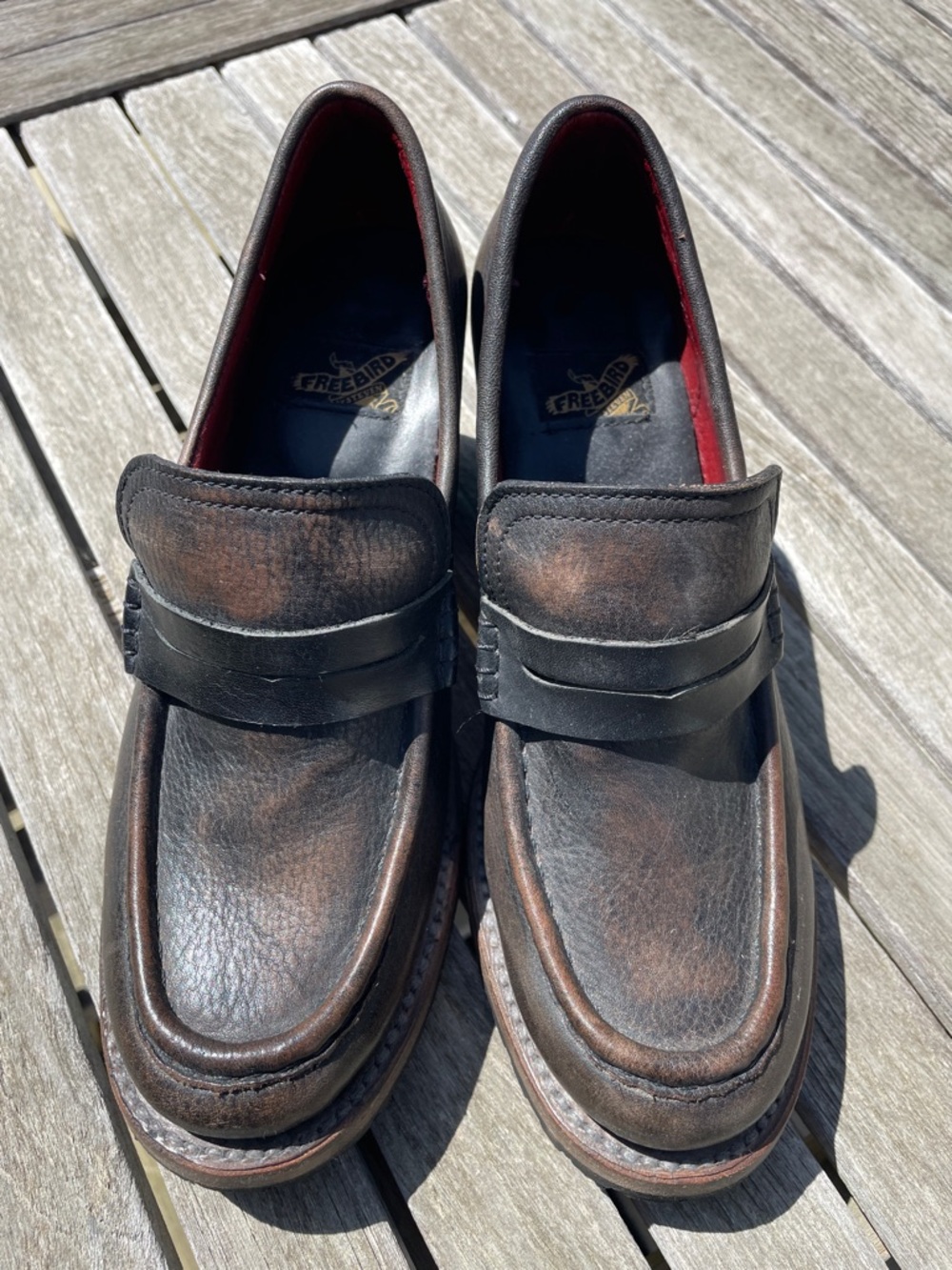 Freebird by Steven Sz 8 Bristol Brown Leather Block-Heel Loafers - Picture 7 of 12